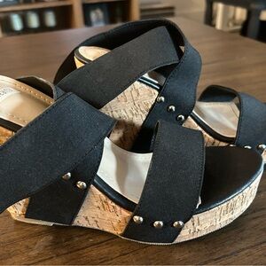Black cork wedge sandals